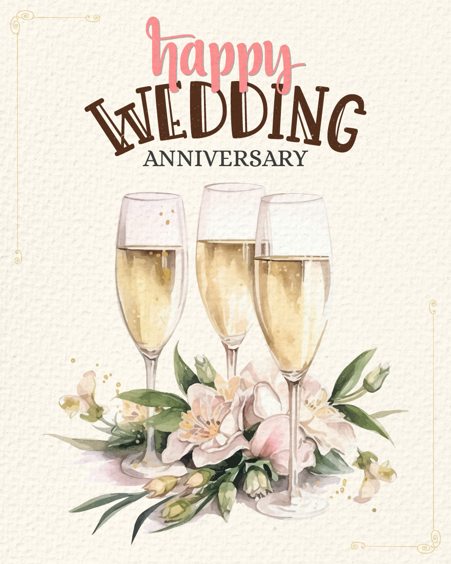 Champagne Glasses With Flowers online Anniversary Card