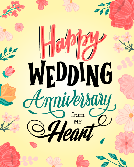 Colorful Heartfelt Floral Note online Anniversary Card