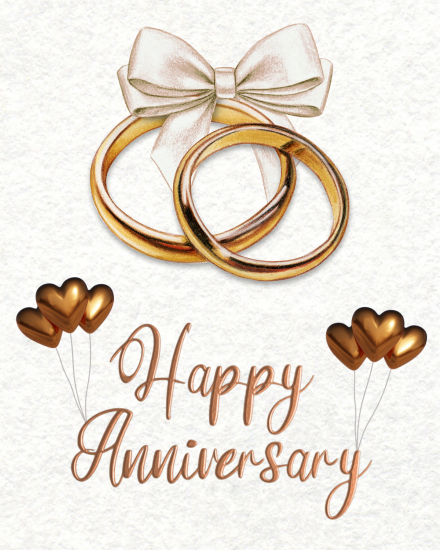 Gold Rings With Bow And Hearts online Anniversary Card