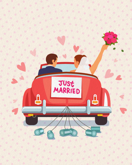 Tin-can Getaway online Wedding Card