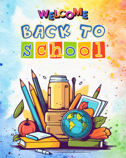 Watercolor Theme online Back To School Card