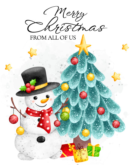 Snowman And Tree online Christmas Card