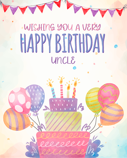 Cake With Colorful Balloons online Uncle Birthday Card