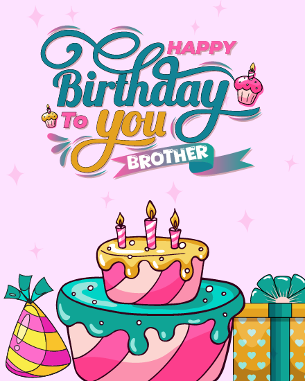 Colorful Cake With Gifts online Brother Birthday Card