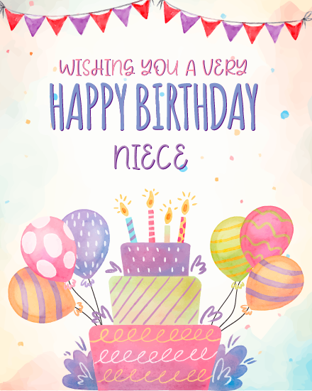 Colorful Candles And Balloons online Niece Birthday Card