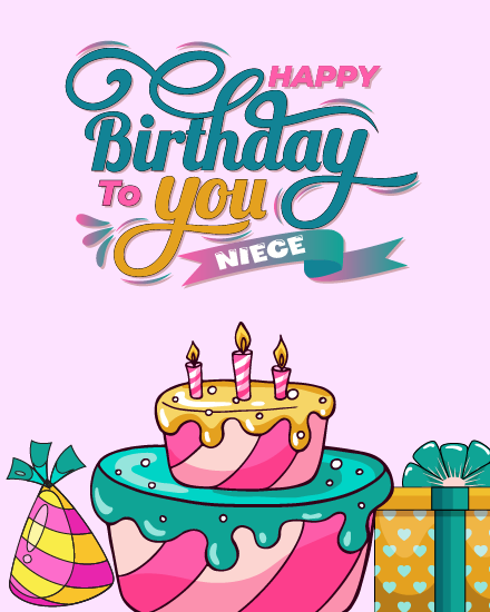 Colorful Cake online Niece Birthday Card