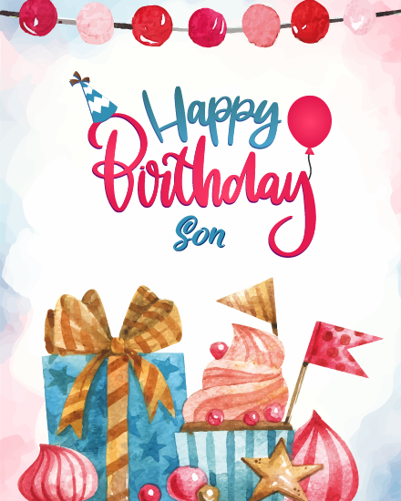 Watercolor Cupcake online Son Birthday Card