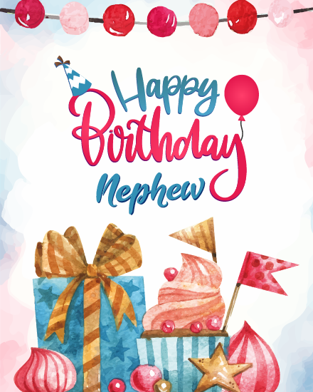 Watercolor Cupcake online Nephew Birthday Card