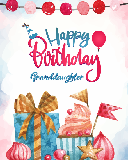 Amazing Watercolor  online Granddaughter Birthday Card