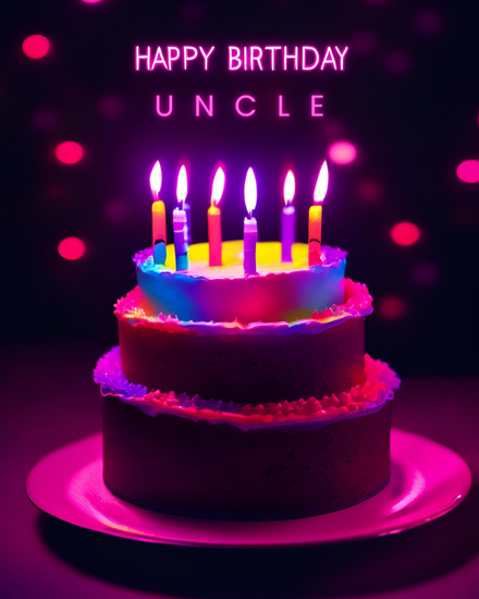 Neon Lit Candles online Uncle Birthday Card