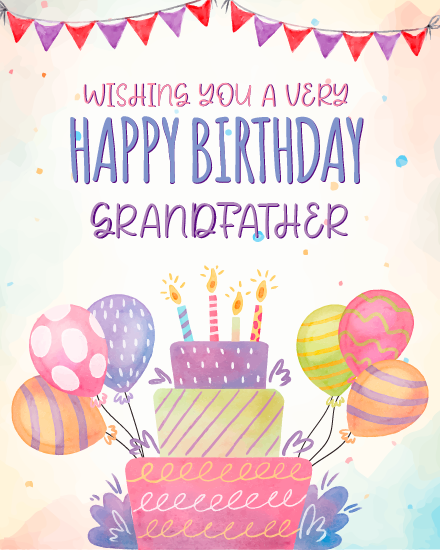 Vibrant Cake With Candles online Grandfather Birthday Card