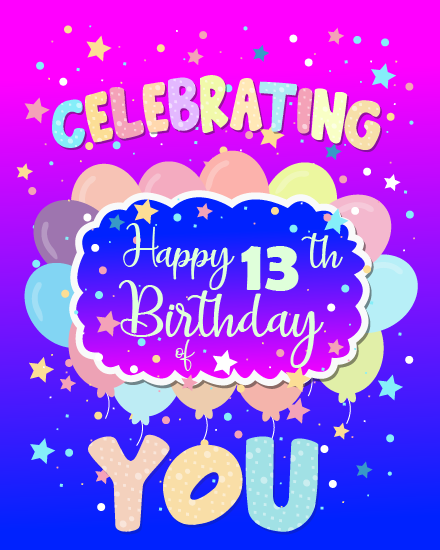 Celebrating Happy online 13th Birthday Card