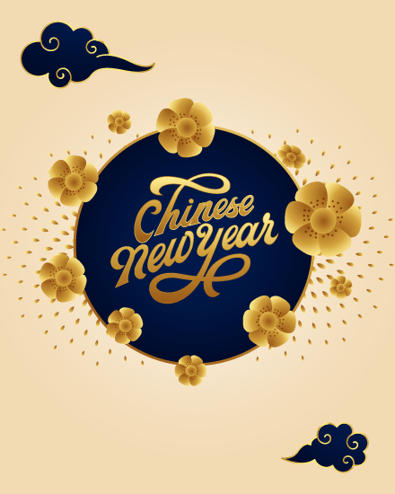 Golden Flowers online Chinese New Year Card