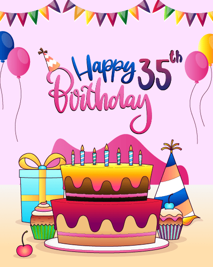 Colorful Balloons online 35th Birthday Card