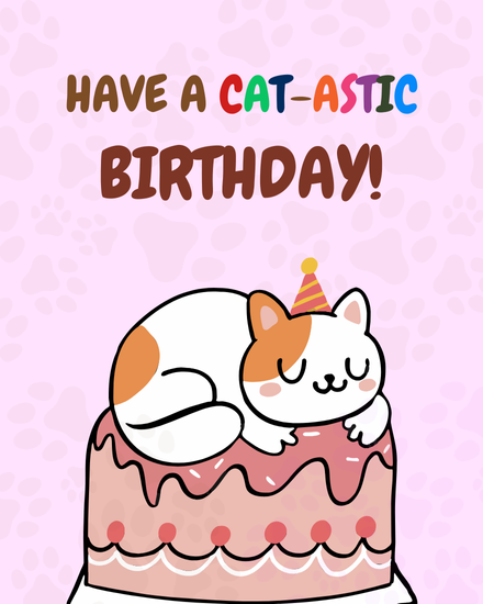 Sleeping online Cat Birthday Card