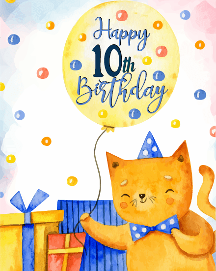 Cute Cat online 10th birthday Card