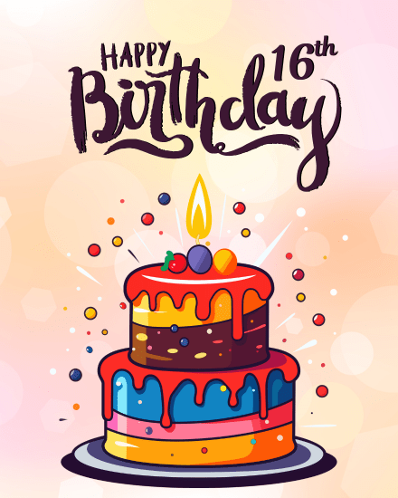 Colorful Cake online Sweet 16 Birthday Card