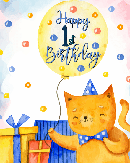 Cute Cat online 1st Birthday Card