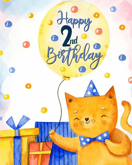 Cute Cat online 2nd Birthday Card