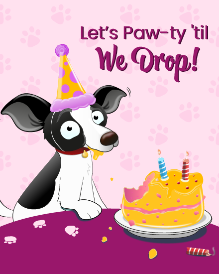 Lets Paw-ty online Dog Birthday Card