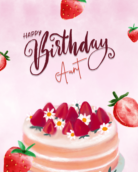 Strawberry Cake online Aunt Birthday Card