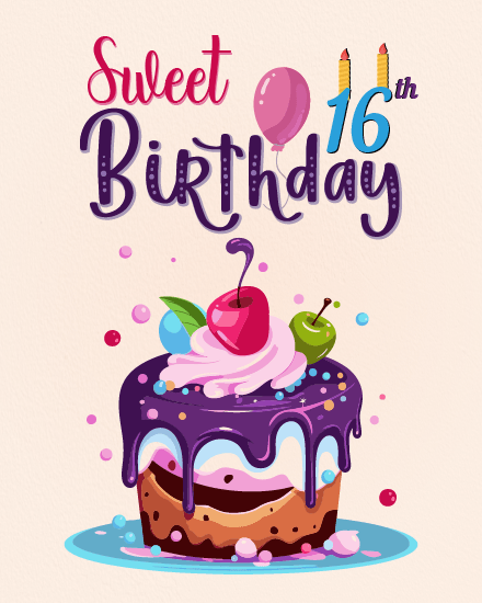 Balloon online Sweet 16 Birthday Card