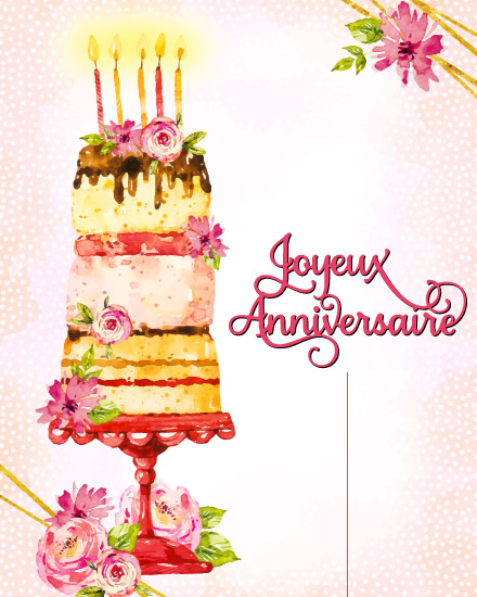 Floral Cake online Joyeux Anniversaire Card