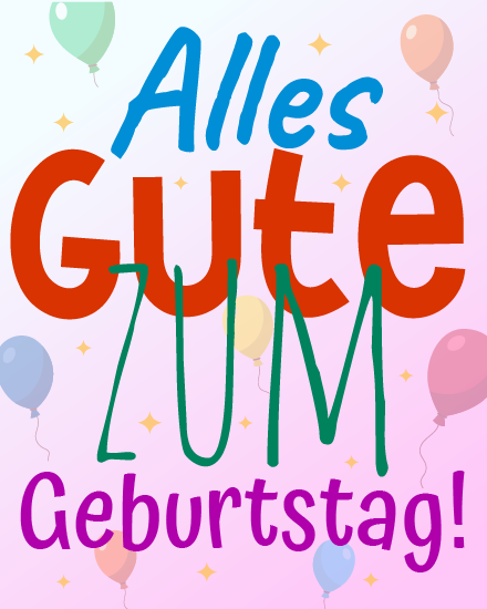 Floating Pastel Balloons online German Birthday Card