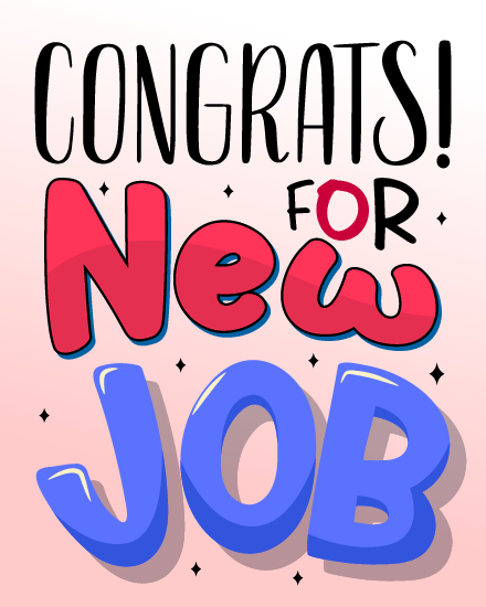 Colorful Bold Text online New Job Congratulations Card