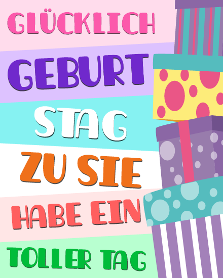 Stacked Gift Greeting online German Birthday Card