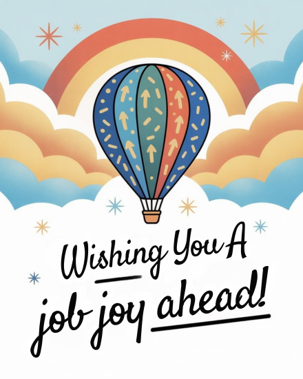 Hot Air Balloon Rainbow  Background online New Job Congratulations Card