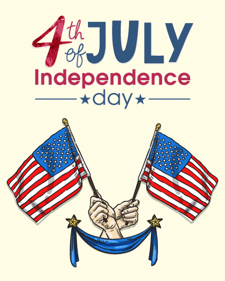Two Hands Holding American Flags With Stars online 4th of July Card