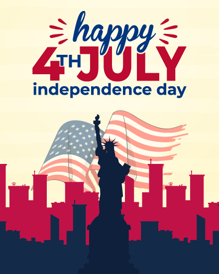 Liberty Skyline With American Flag online 4th of July Card