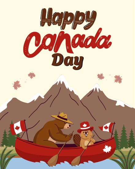 Bear Beaver Canoe online Canada Day Card