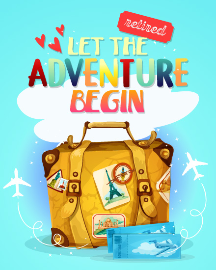 Lets The Adventure Begin online Retirement Card