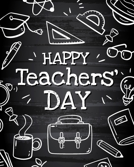 Chalkboard With Doodle Theme online Teachers Day Card