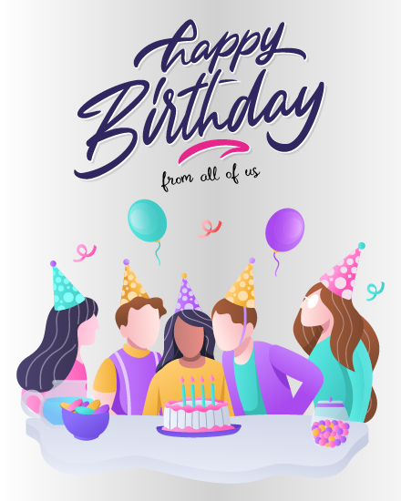 Friends Wearing Party Hats online Coworker Birthday Card