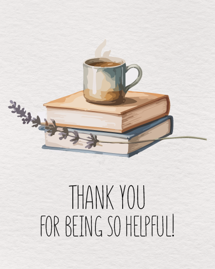 Mug On Stack Of Books online Thank You Card