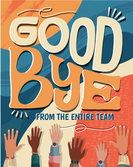 Entire Team Raised Hands online Farewell (GoodBye) Card