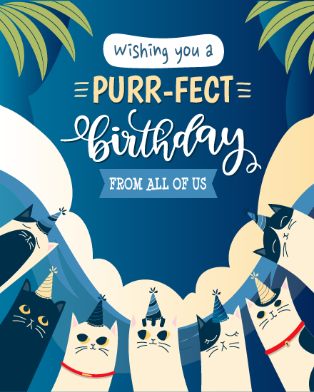 Group Of Cats Wearing Party Hat online Birthday Card