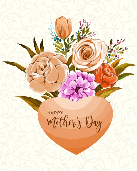 Heart Shape Floral Bouquet online Mother's Day Card