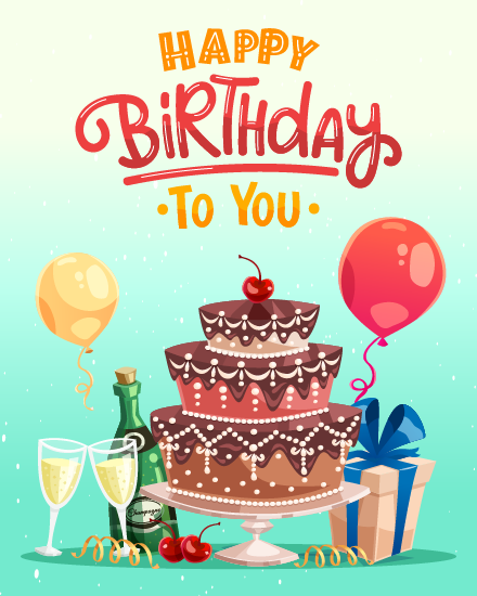 Tiered Chocolate Cake With Balloons online Coworker Birthday Card