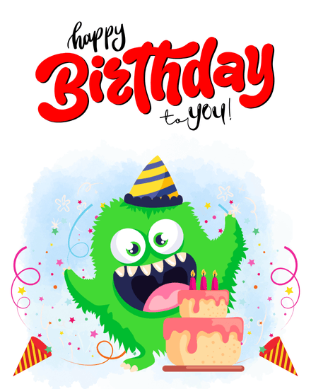 Cheerful Monster Party online Birthday Card