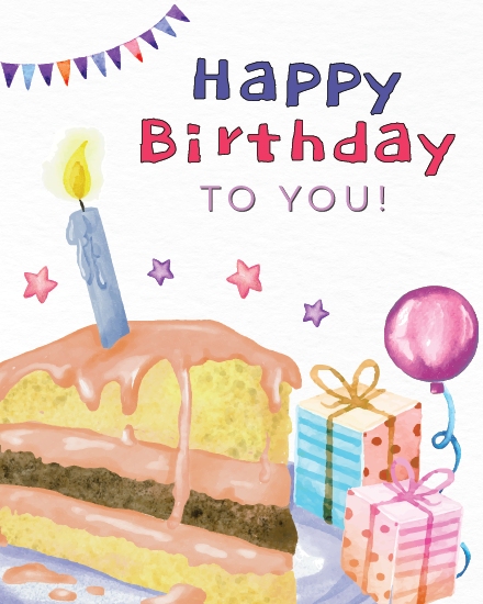 Watercolor Cake Charm online Birthday Card
