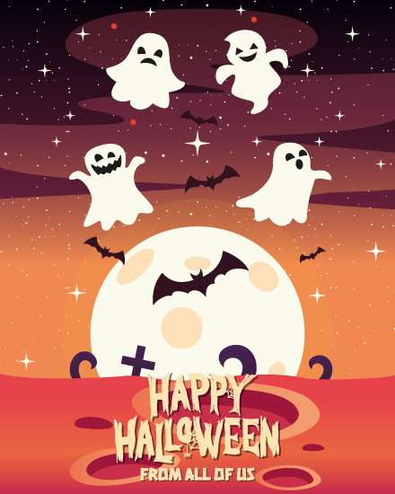 Ghosts Moonrise Scene online Halloween Card