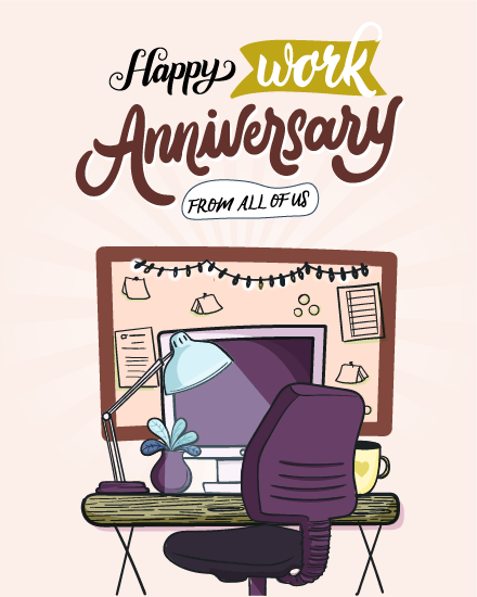 Peach Studio Setup online Work Anniversary Card