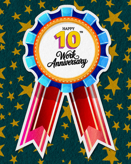 Teal Star Rosette online Work Anniversary Card
