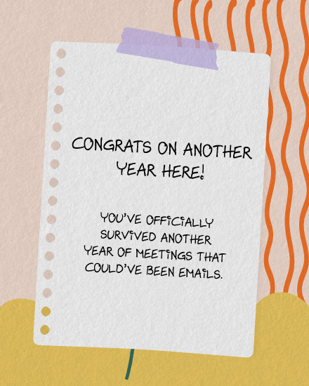 Taped Note Humor online Work Anniversary Card