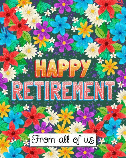 Colorful Floral Garden online Retirement Card