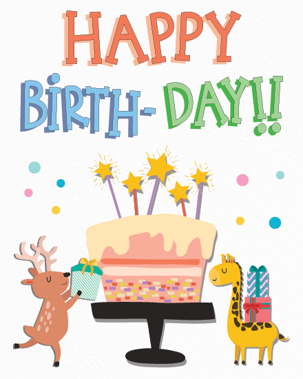 Deer Giraffe Cake online Kids Birthday Card